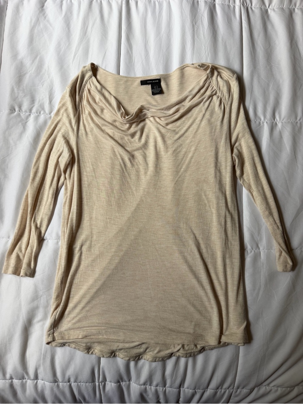 DKNY Light Beige Draped Neck Three-Quarter Sleeve Top
